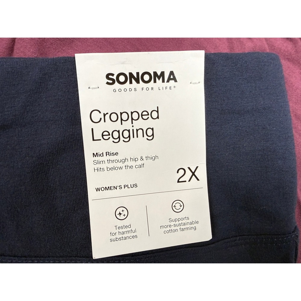 NWT 3 PAIR Womens 2X Sonoma Leggings-Black & Maroon & Cropped Legging-Navy #1509 - Picture 3 of 5